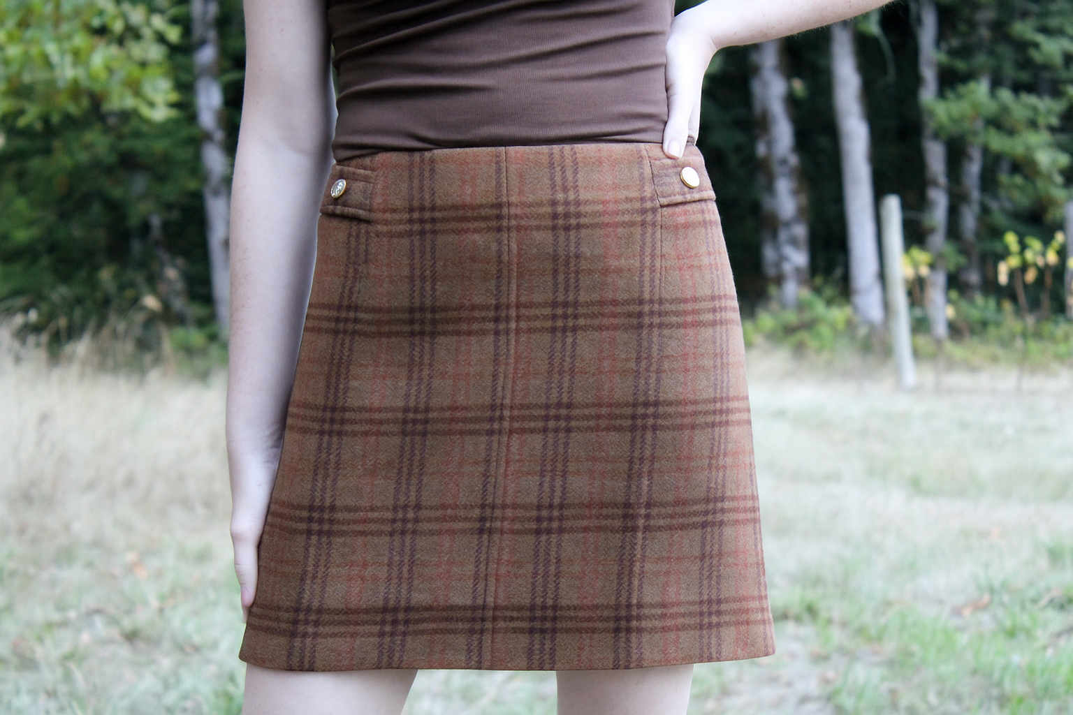 Bronze Hollow Plaid Mini Skirt