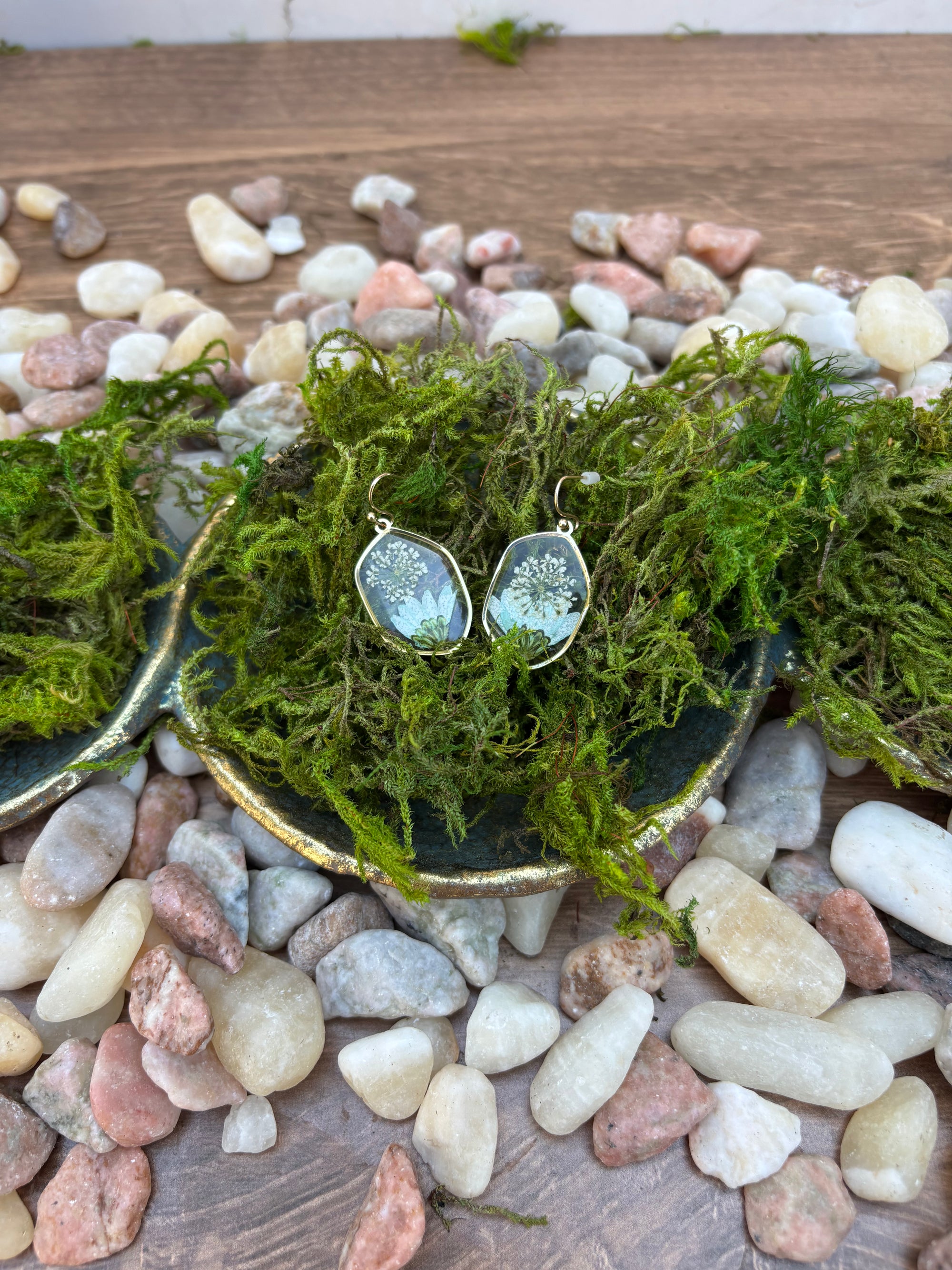 Green Dried Floral Earrings