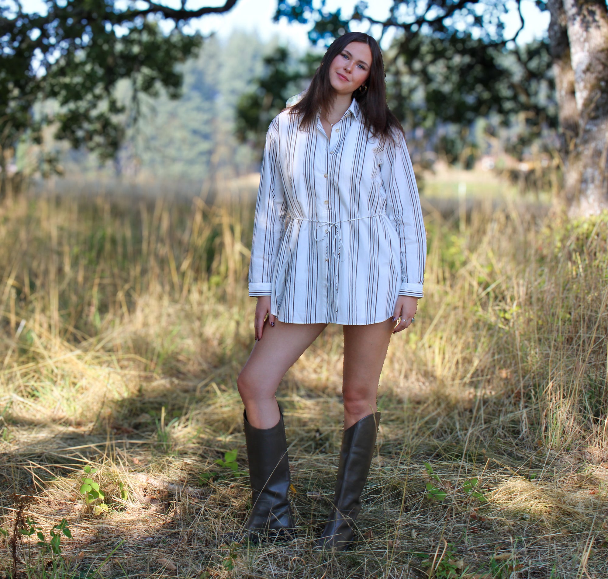 Summit Striped Long Sleeved Button-Front Romper
