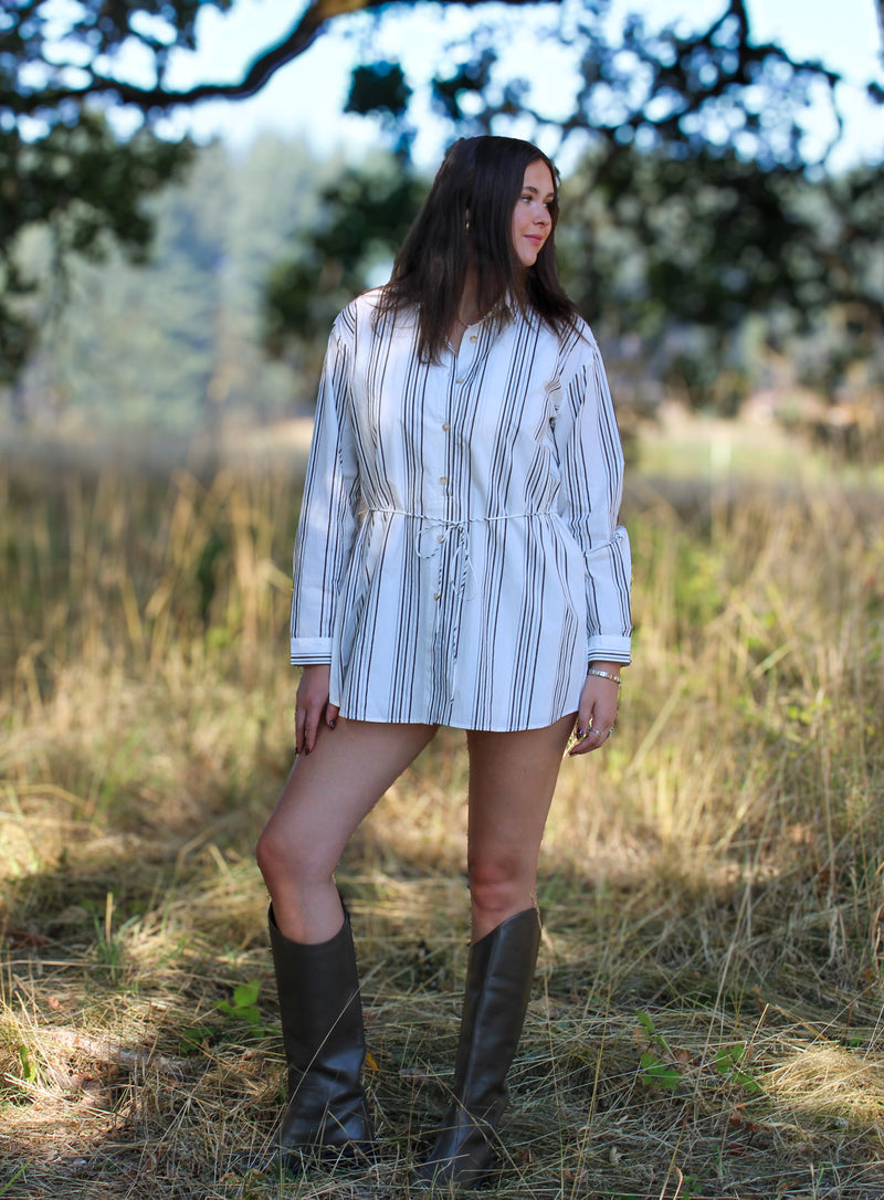 Summit Striped Long Sleeved Button-Front Romper
