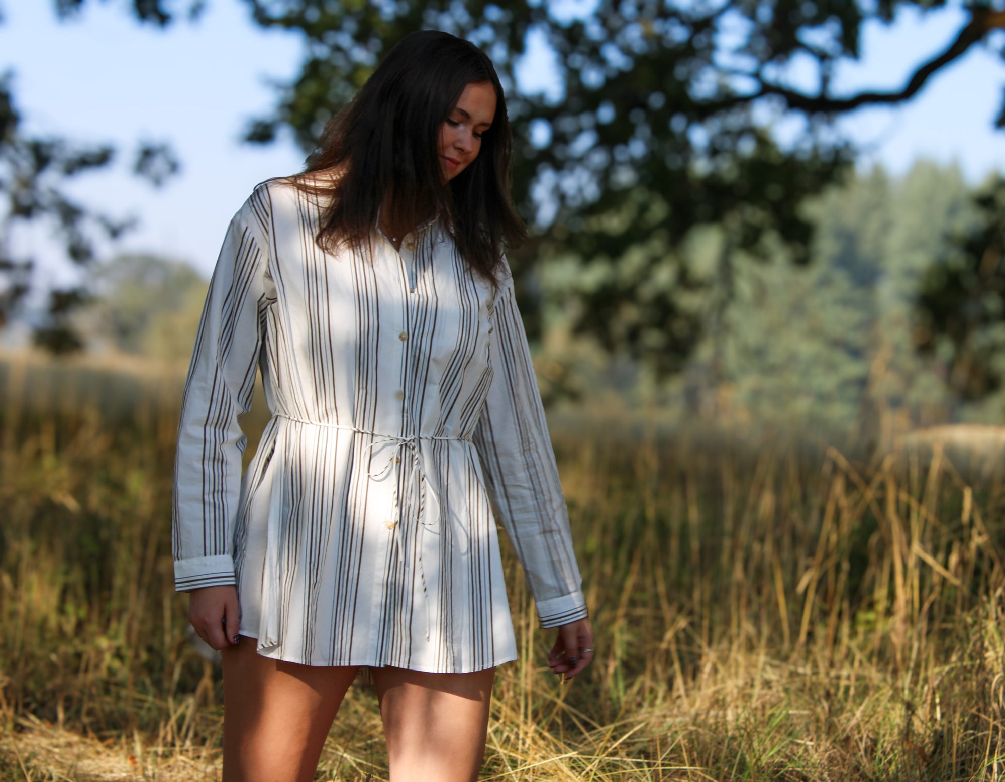 Summit Striped Long Sleeved Button-Front Romper