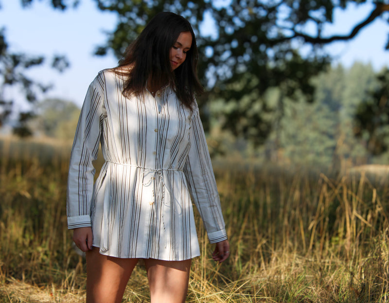 Summit Striped Long Sleeved Button-Front Romper