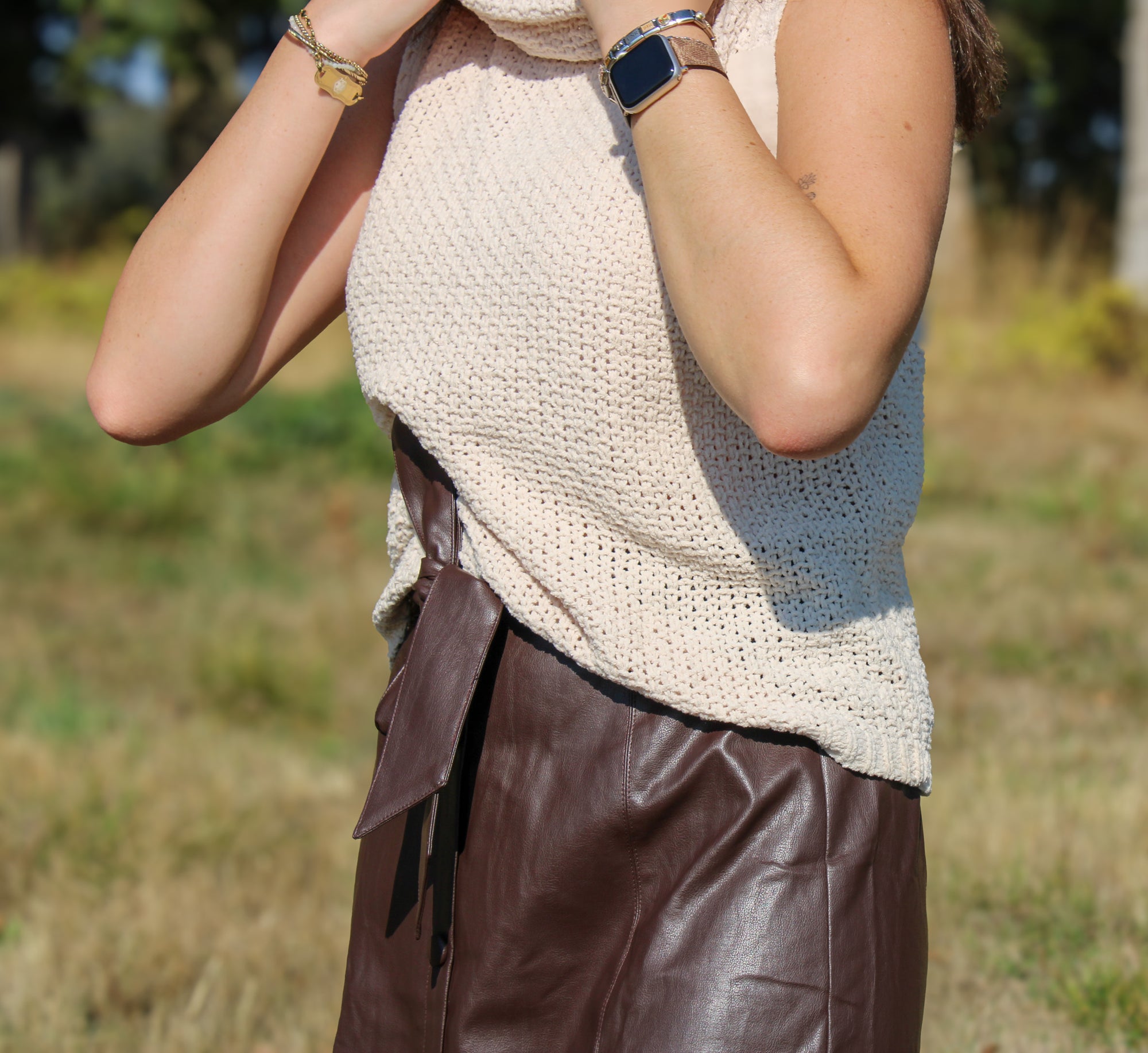 Hollow Sleeveless Cowl Neck Crochet Top