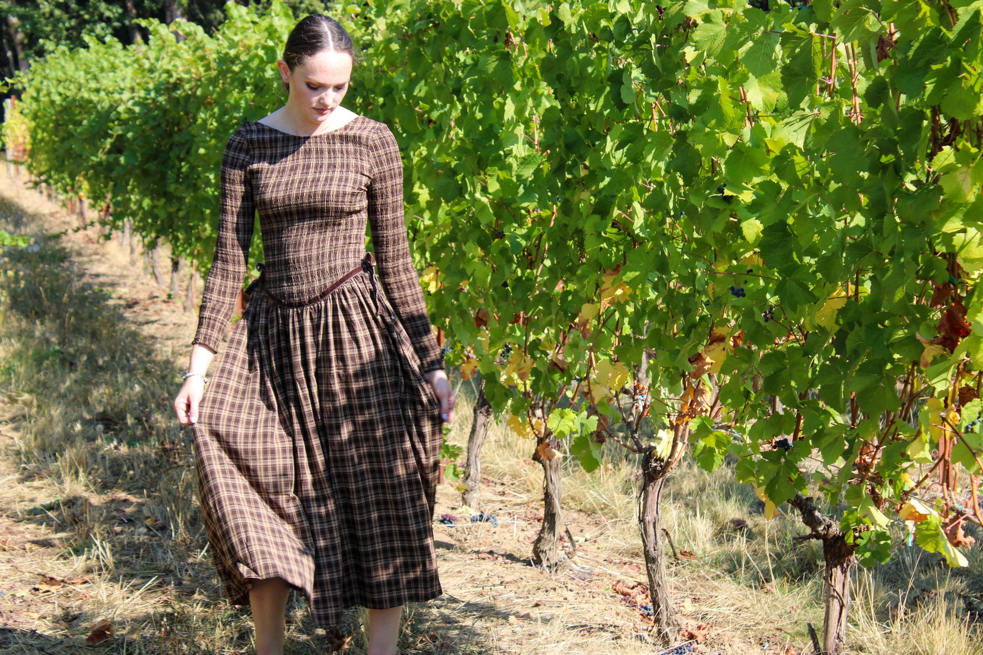 Chestnut Plaid Midi Dress