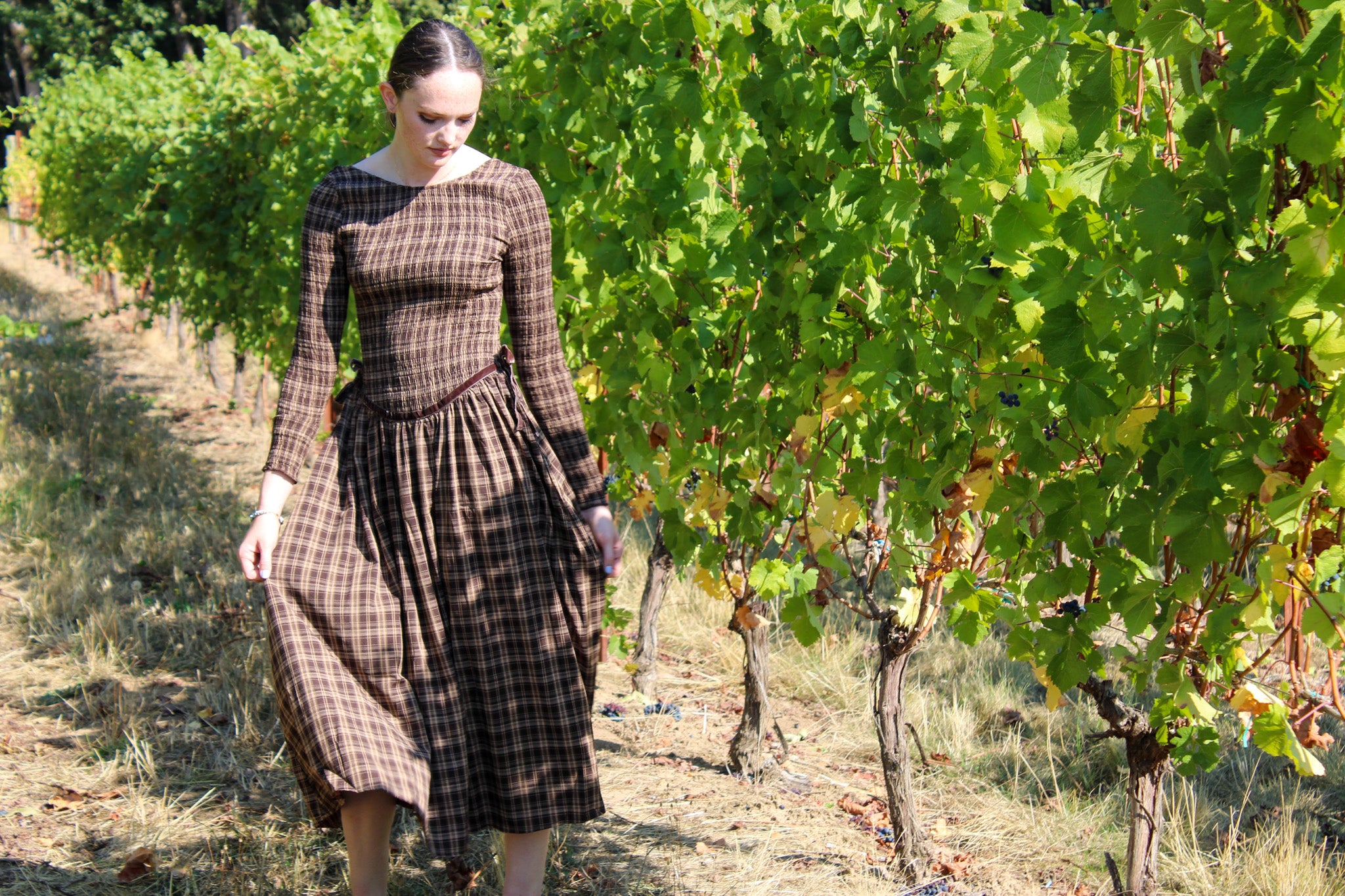 Chestnut Plaid Midi Dress