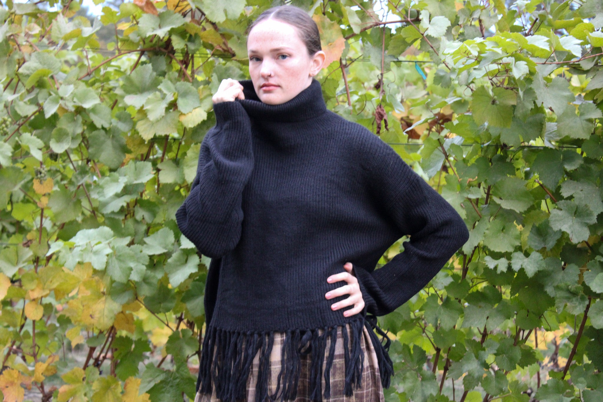 Coastline Fringe Hem Ribbed Turtleneck Sweater