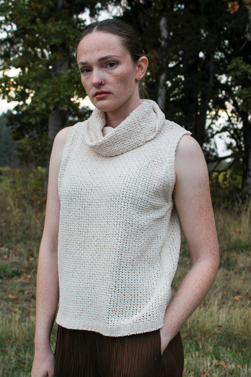 Hollow Sleeveless Cowl Neck Crochet Top