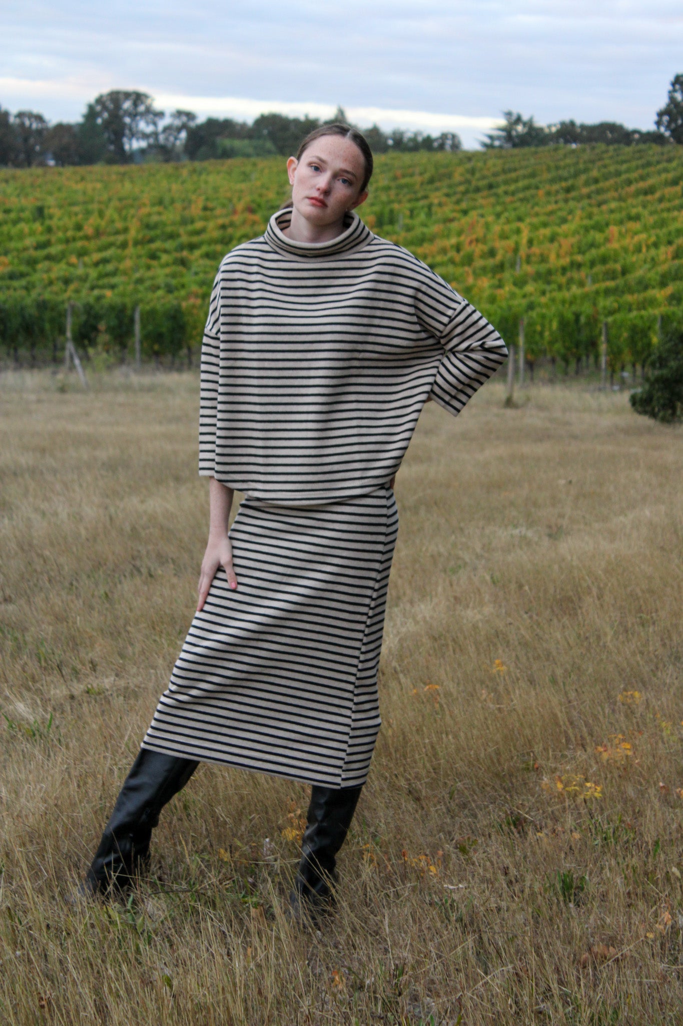 Alder Knit Striped Pencil Maxi Skirt