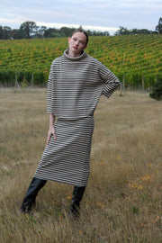 Ash Knit Striped Mock Neck Pullover