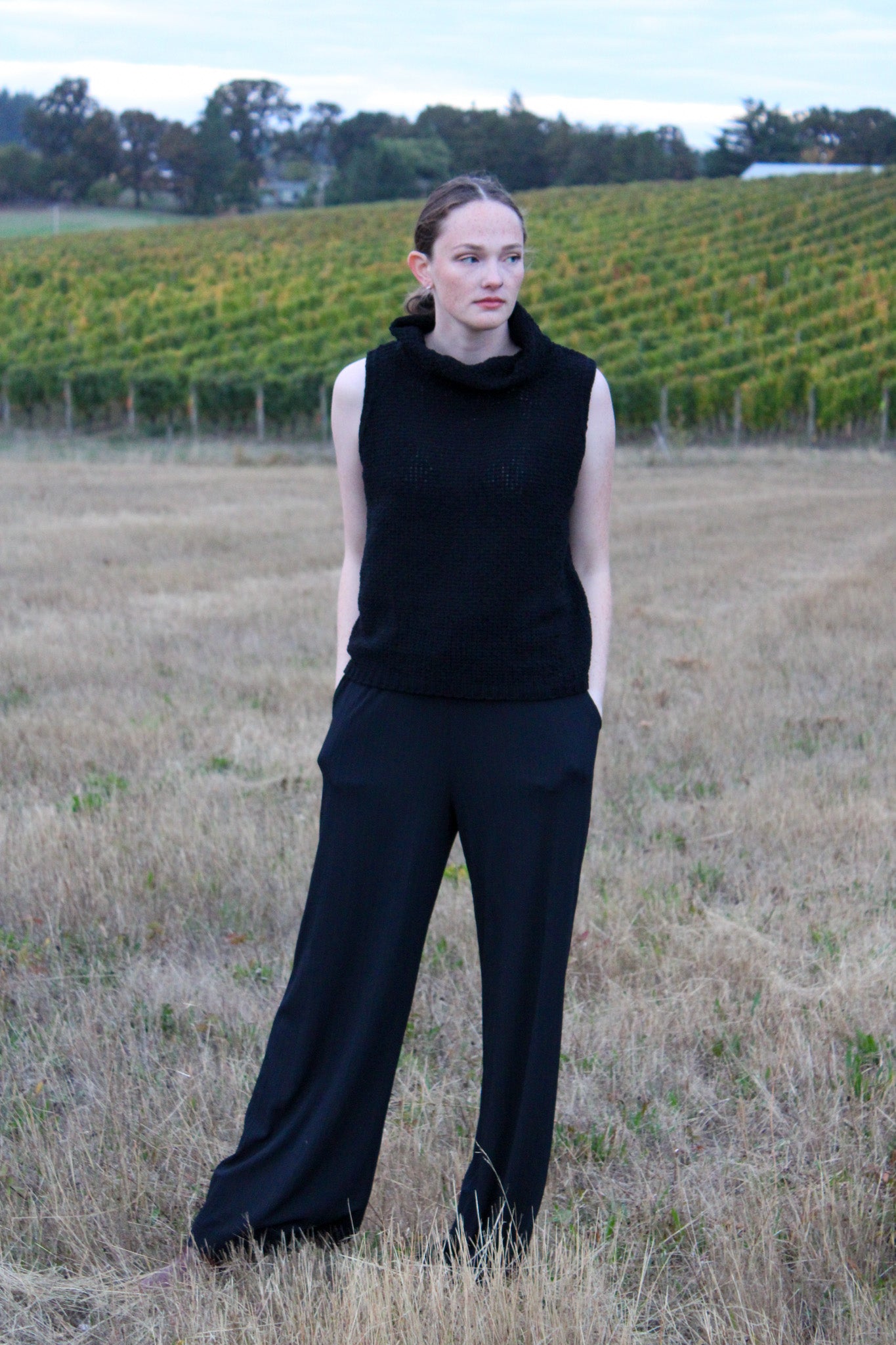 Hollow Sleeveless Cowl Neck Crochet Top