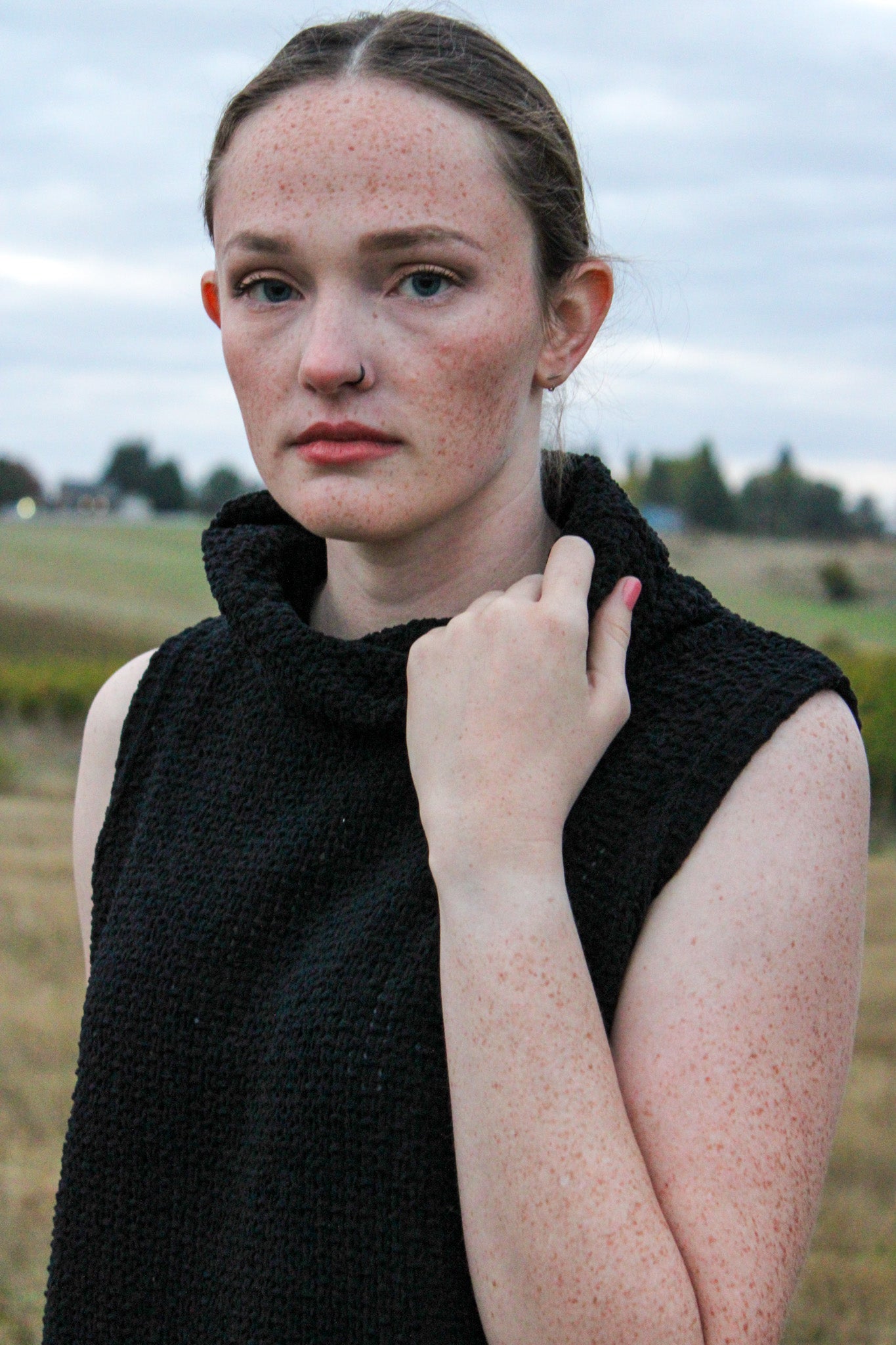 Hollow Sleeveless Cowl Neck Crochet Top