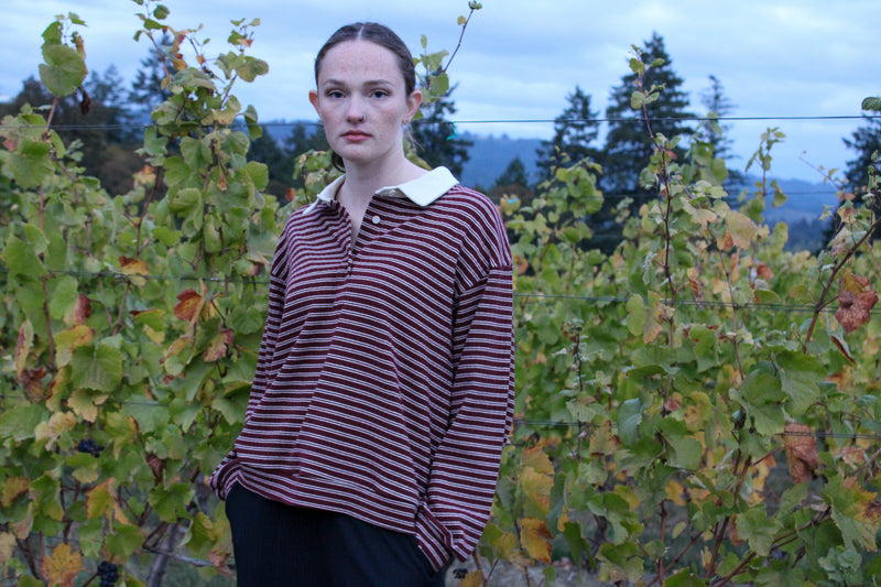 Fallow Striped Half Button Up Collared Pullover