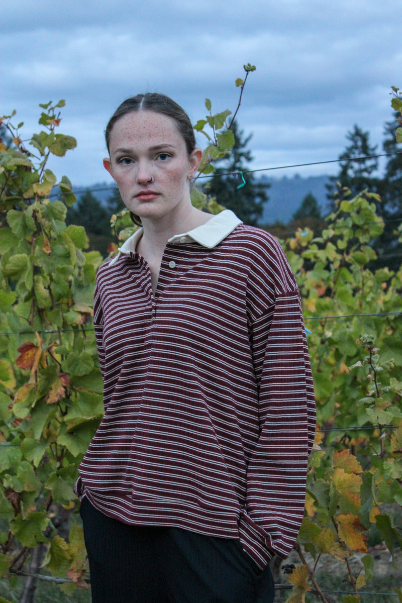 Fallow Striped Half Button Up Collared Pullover