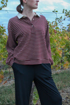 Fallow Striped Half Button Up Collared Pullover