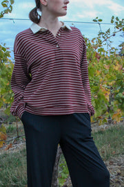 Fallow Striped Half Button Up Collared Pullover