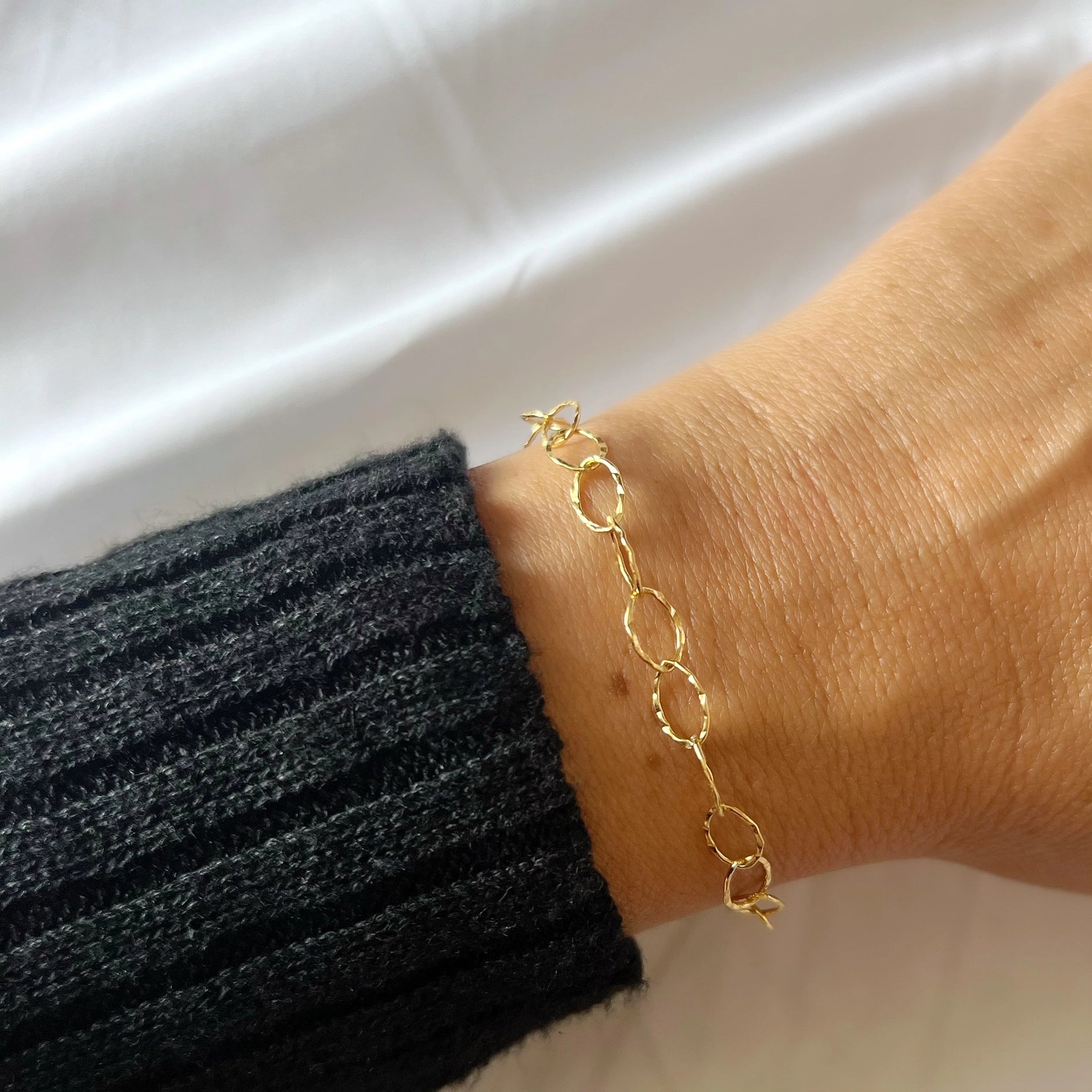Golden Hour Hammered Paperclip Gold Filled Chain Bracelet