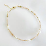 Peach Moonstone & Freshwater Pearl Beaded Gold Filled Bracelet