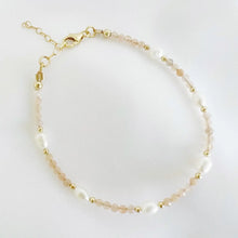 Peach Moonstone & Freshwater Pearl Beaded Gold Filled Bracelet