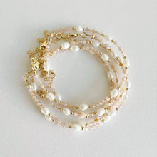 Peach Moonstone & Freshwater Pearl Beaded Gold Filled Bracelet