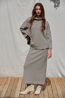 Ash Knit Striped Mock Neck Pullover
