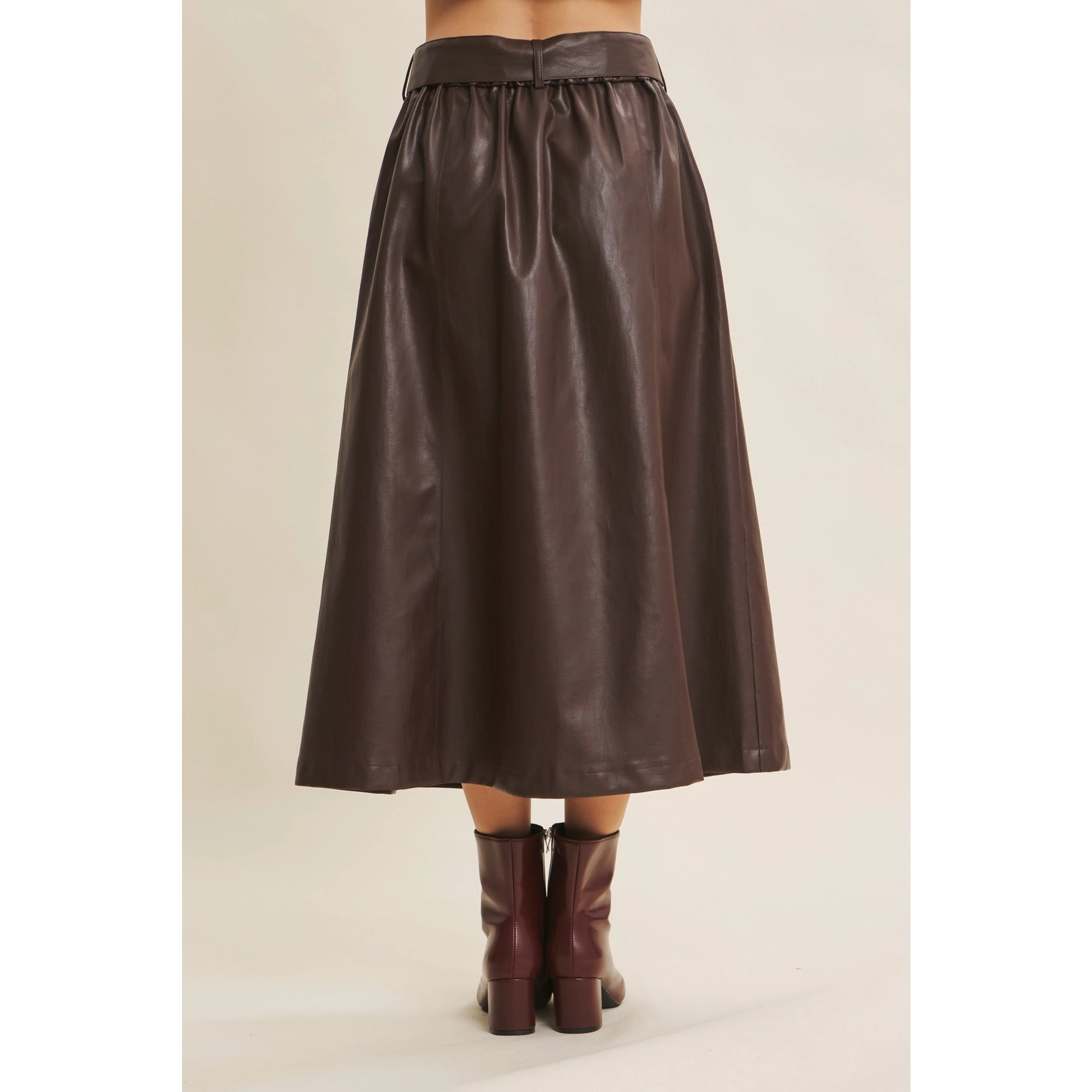 Horizon Vegan Leather Midi Skirt