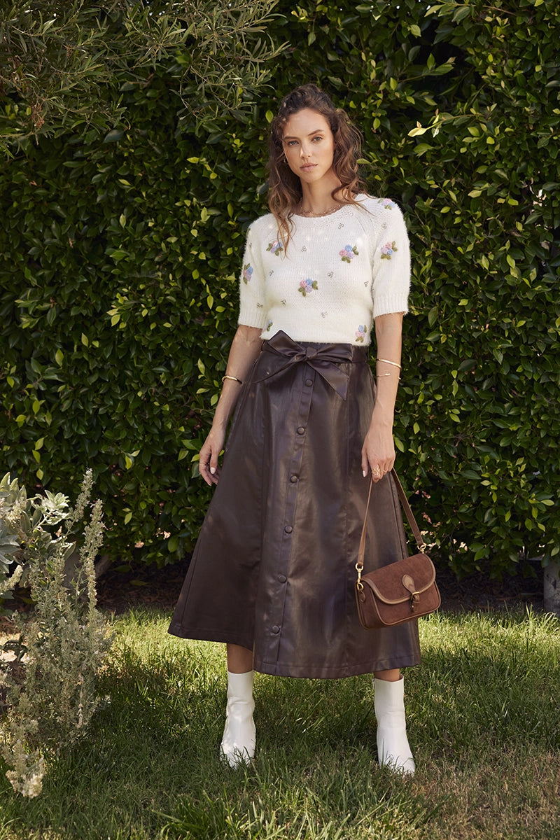 Horizon Vegan Leather Midi Skirt