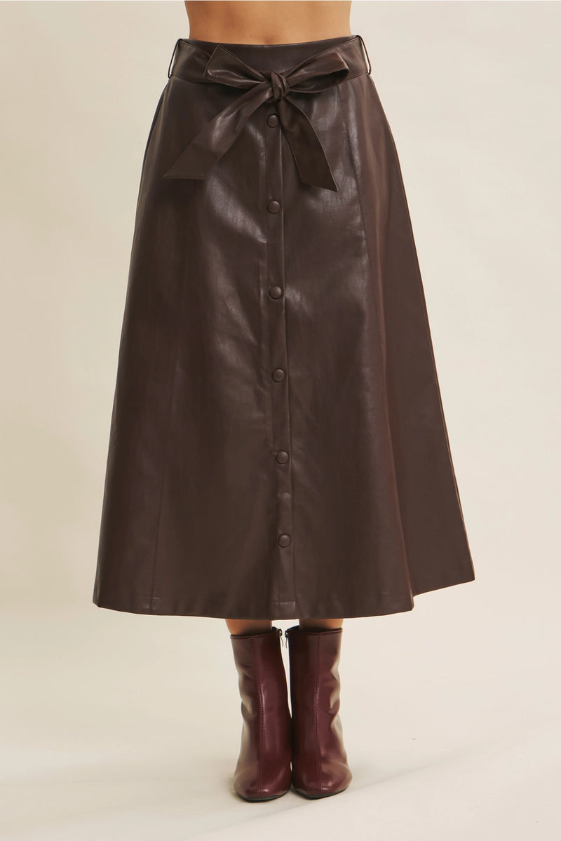 Horizon Vegan Leather Midi Skirt