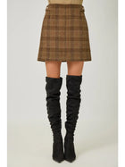 Bronze Hollow Plaid Mini Skirt