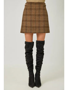 Bronze Hollow Plaid Mini Skirt