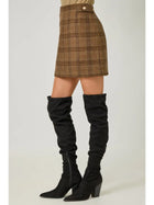 Bronze Hollow Plaid Mini Skirt