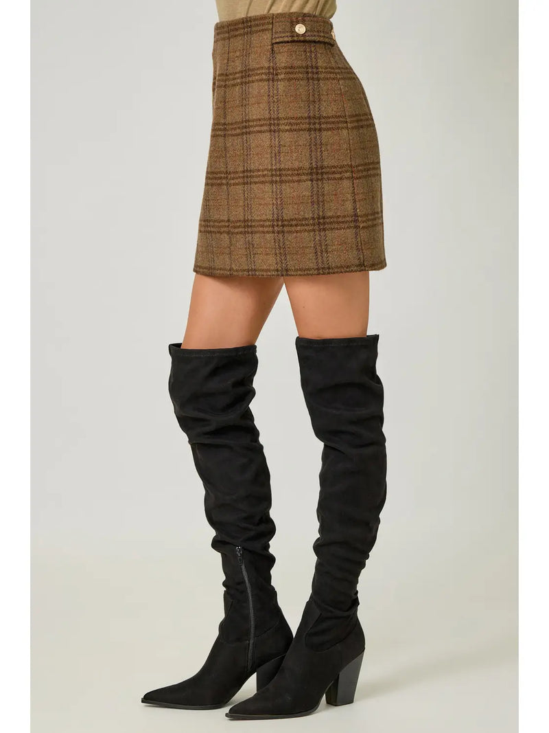 Bronze Hollow Plaid Mini Skirt