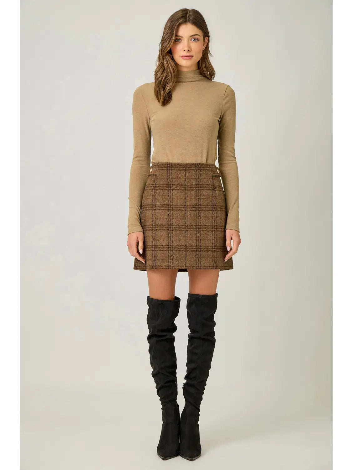 Bronze Hollow Plaid Mini Skirt