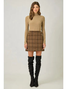 Bronze Hollow Plaid Mini Skirt