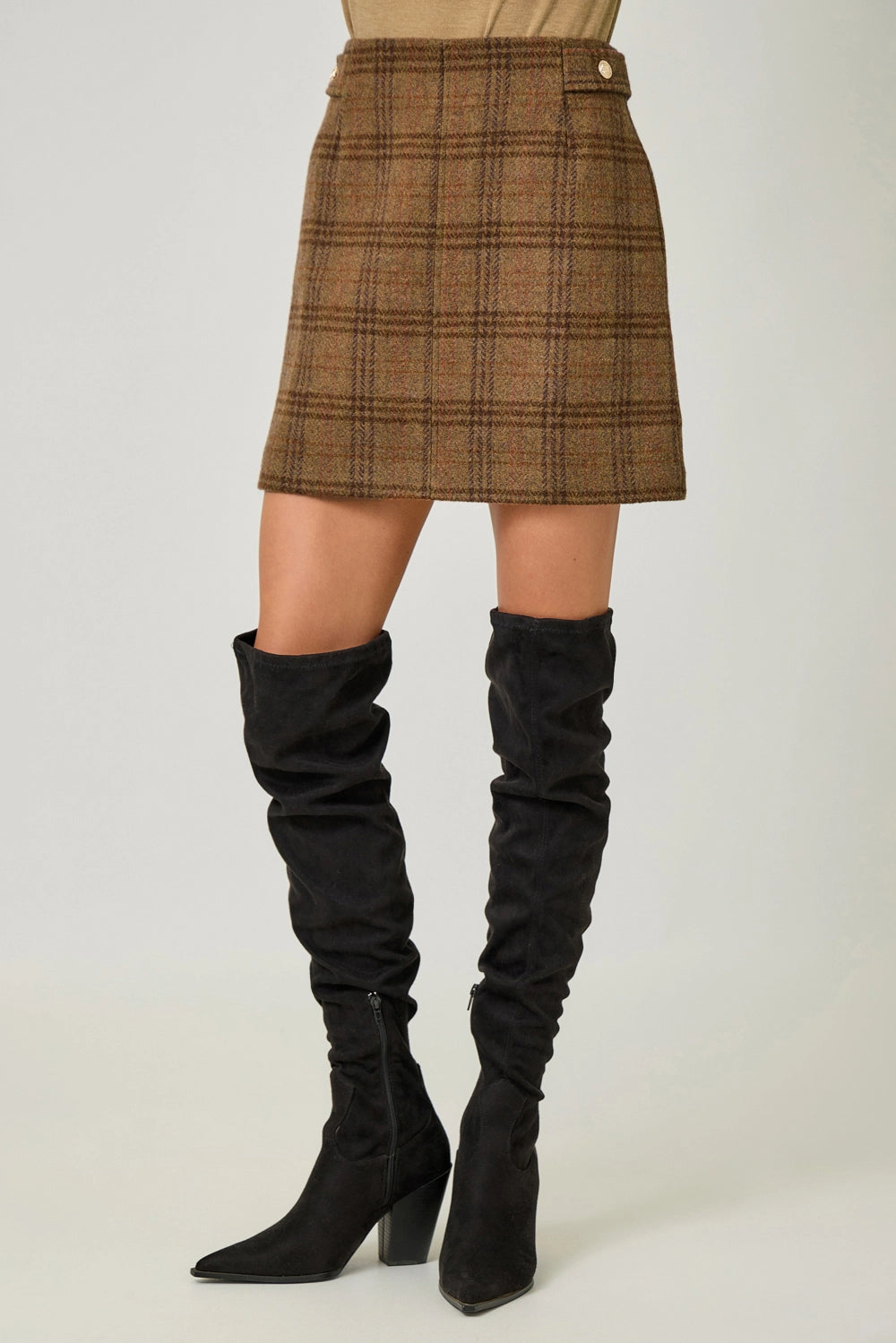 Bronze Hollow Plaid Mini Skirt