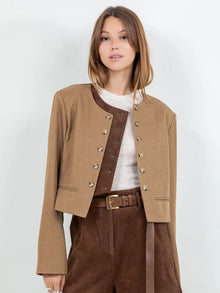 Hazeline Contrast Suede Double Placket Jacket