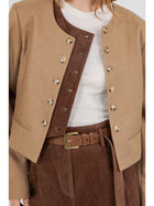 Hazeline Contrast Suede Double Placket Jacket