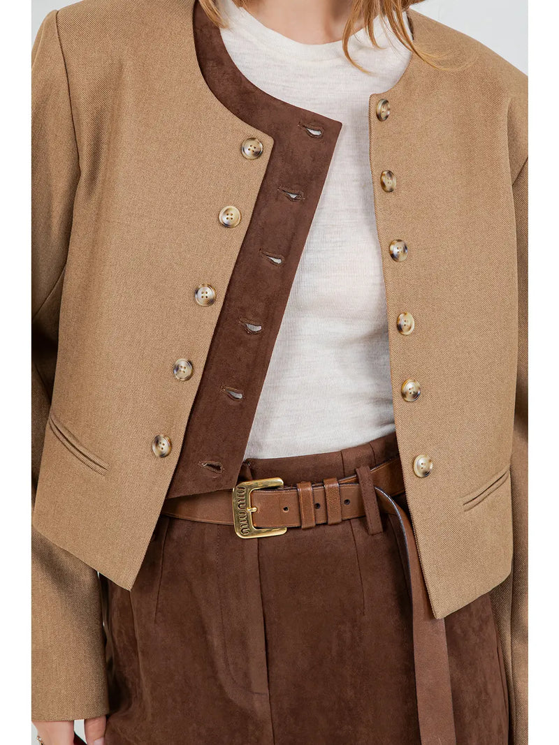 Hazeline Contrast Suede Double Placket Jacket