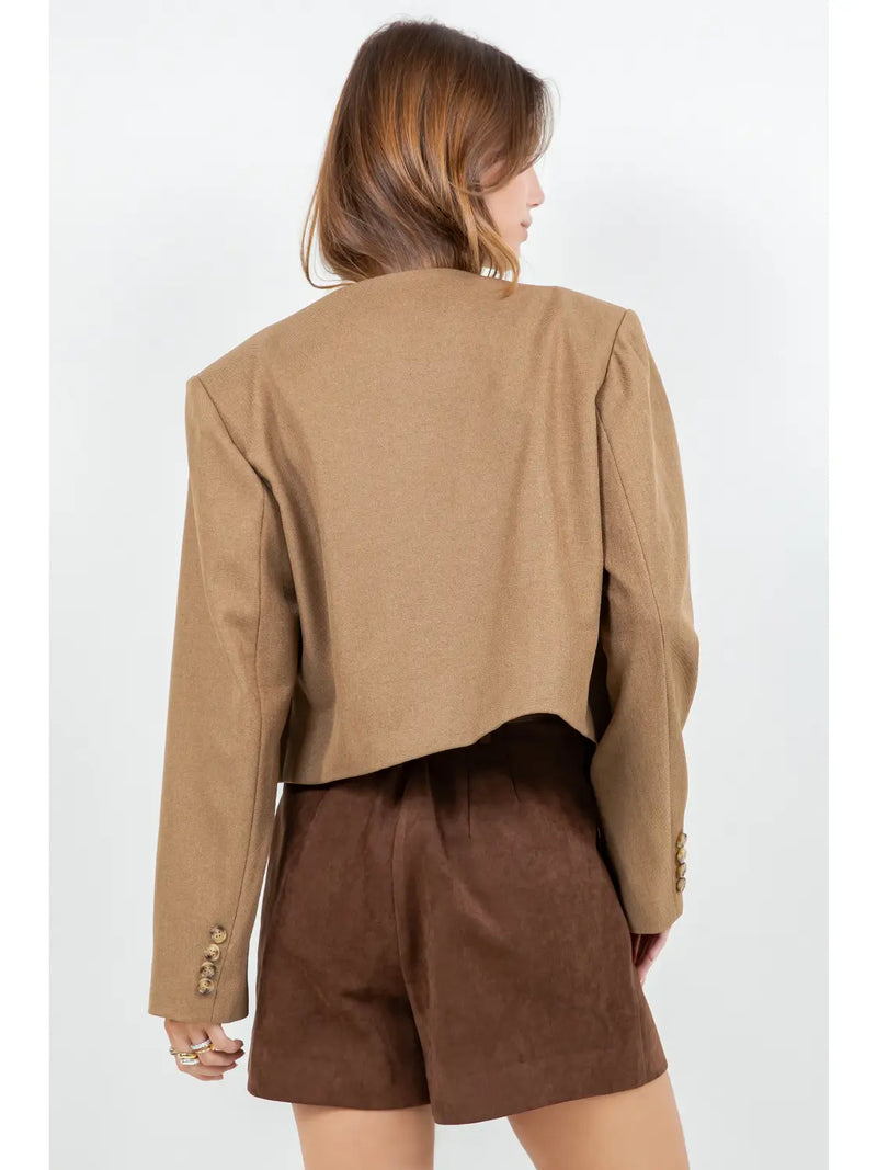 Hazeline Contrast Suede Double Placket Jacket