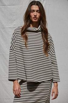 Ash Knit Striped Mock Neck Pullover