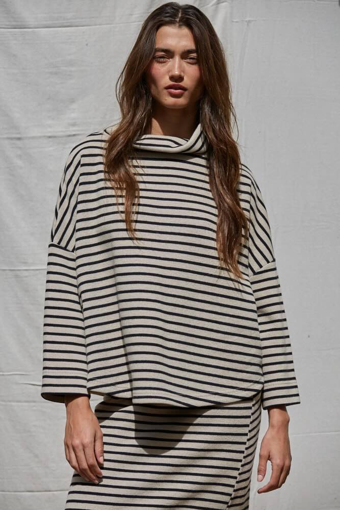 Ash Knit Striped Mock Neck Pullover